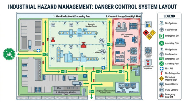 Industrial Hazard Management Danger Control System Layout Diagram.