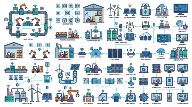 Industrial Automation and Smart Factory Technology Infographic.