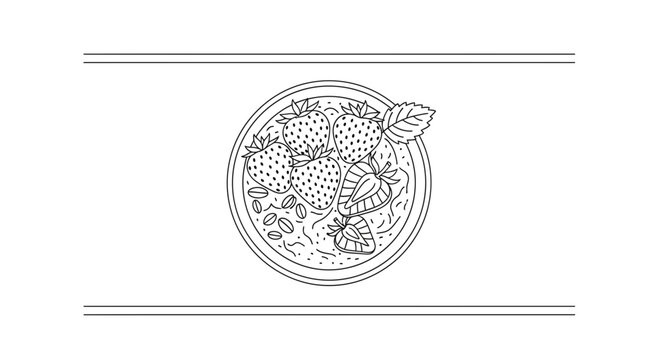 Hand-drawn sketch of a vibrant strawberry smoothie bowl with fresh berries and mint leaf