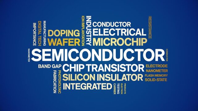 Semiconductor animated word cloud-text design animation tag kinetic typography seamless loop.