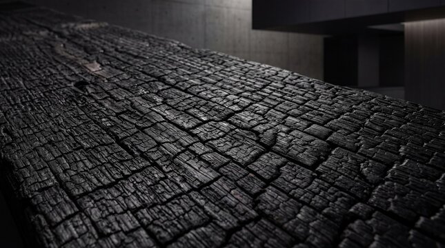 Texture of Charred Wood Surface in Modern Architectural Interior