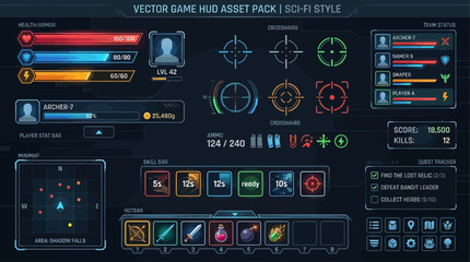 Futuristic Sci-Fi Game HUD Interface Elements Vector Pack - Digital Display & HUD Elements for Games and Apps © Simon