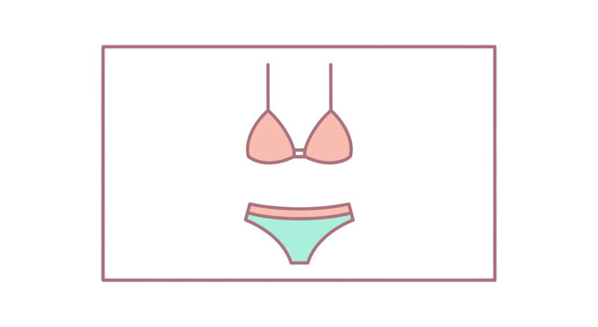 Minimalist Bikini Set Illustration: Peach Top and Teal Bottoms on White Background
