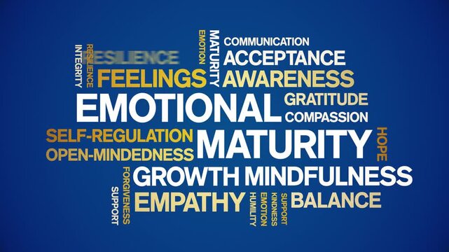 Emotional Maturity animated word cloud-text design animation tag kinetic typography seamless loop.