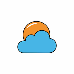 Fototapeta premium Sun behind cloud illustration isolated on white background for weather forecast and atmospheric conditions.