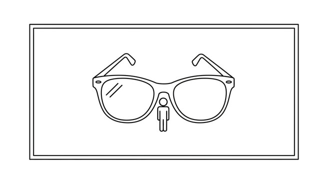 Tiny Person Under Giant Eyeglasses, Concept of Perspective and Scale
