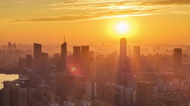 Sunrise time-lapse photography in downtown Hefei