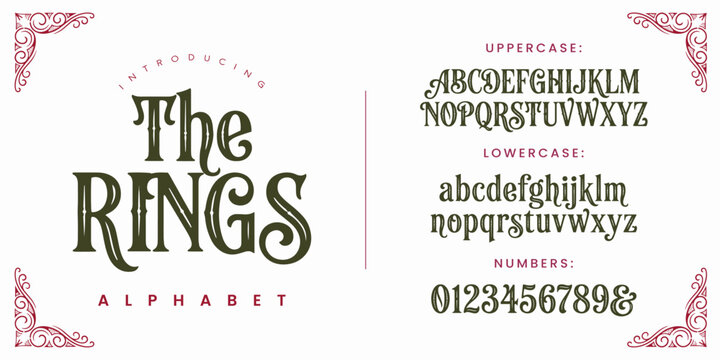 The Rings Vintage Decorative Serif Alphabet Font with Classic Victorian Style Ornament for Logo Branding