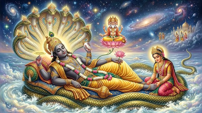 Spiritual Hindu Gods Celestial Scene