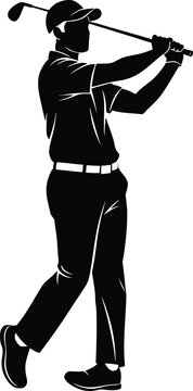 Golf player silhouette swinging golf club backswing motion isolated on transparent background