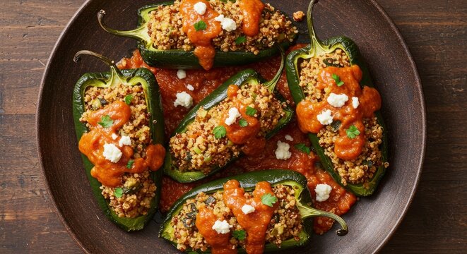 Delicious Stuffed Poblano Peppers with Quinoa and Sauce