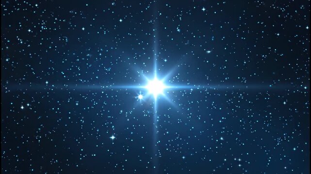 A captivating image showcases a deep blue night sky densely populated with countless twinkling stars, with one prominent star shining brightly in the center.