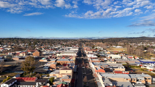 Aerial View of Glen Innes Main Street and Town Center