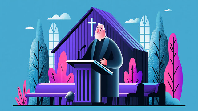 Church preacher sermon podium pulpit chapel worship faith religion illustration