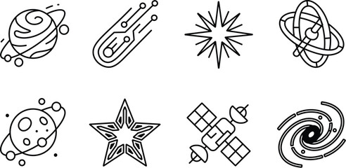 Future Space Technology Icons, Astronomy and Galaxy Exploration Vector Set © rifqi