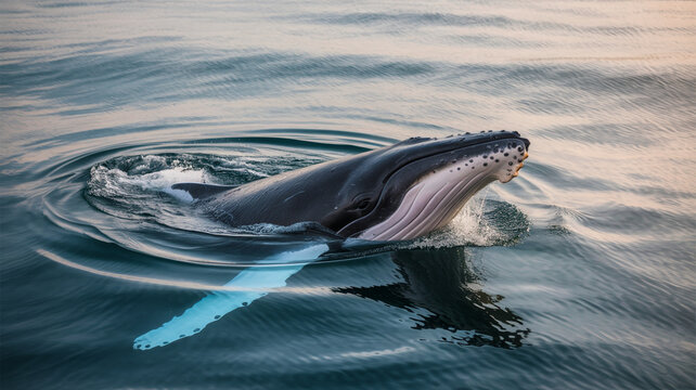 Curious Humpback Whale Spyhopping Above the Calm Ocean Surface to Observe Its Surroundings