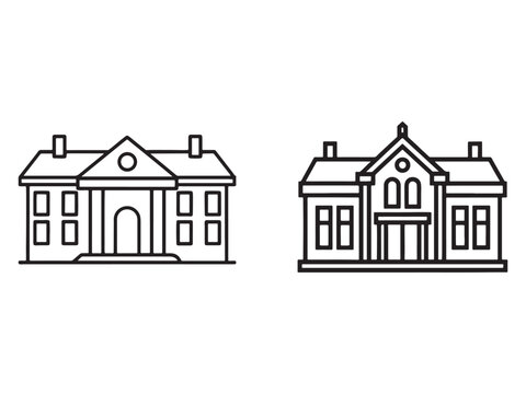 Line drawing of two classic houses with columns and chimneys side by side in simple style  residential architecture icons