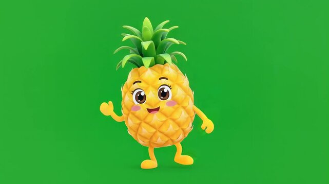 Cute 3D Animated Pineapple Character Dancing on Green Screen