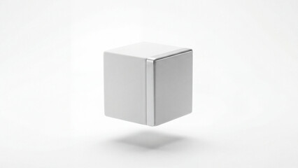 Fototapeta premium Floating modern silver cube illustration isolated on white background minimal