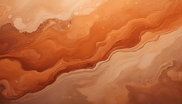 abstract fluid art background with soft waves of orange and brown marble texture.