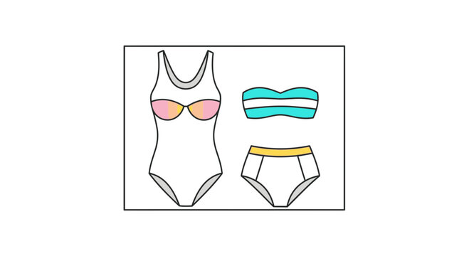 Summer Swimwear Flat Lay: One-Piece, Bikini Top & Bottoms