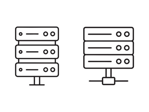 Line style illustration of computer servers and tower server isolated on white background for technology and data storage concepts  server room and network infrastructure