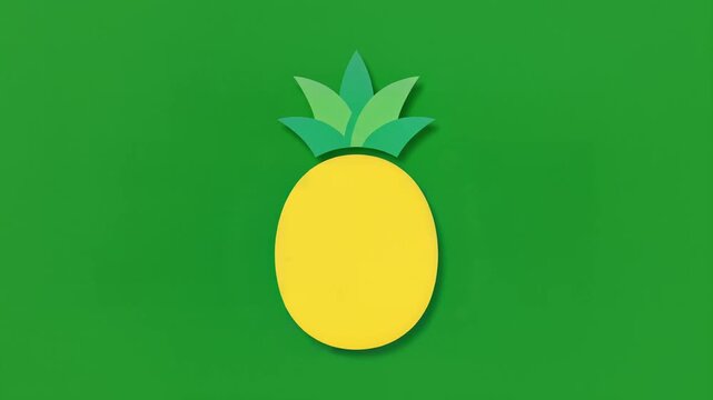 Minimalist Paper Cut Pineapple Icon on Vibrant Green Background