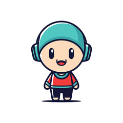 Cute Cartoon Boy with Headphones Listening to Music