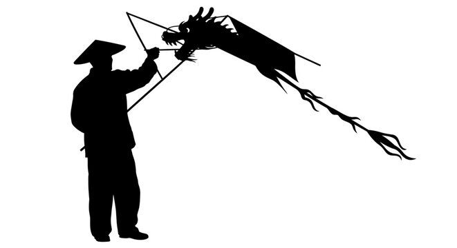 Man with Traditional Dragon Puppet Silhouette