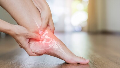 Fototapeta premium Close-up of Person Suffering from Ankle Joint Pain and Inflammation
