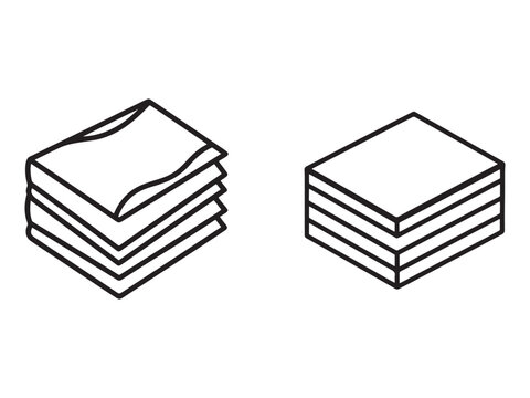 Stacks of paper sheets with one crumpled on top and one smooth stack side view  office supplies and stationery items