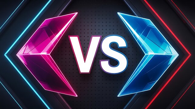 Neon versus battle background with glowing arrows and futuristic light effects