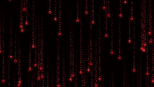 Red Matrix Code Falling Rain Digital Characters Background for Cyber Security and Hacking Concepts