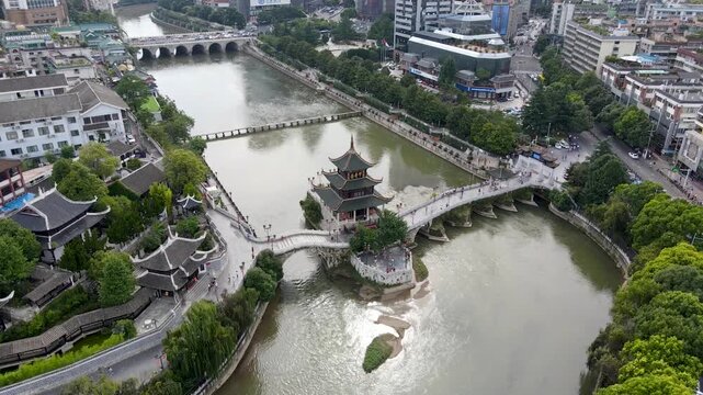 Jiaxiu Pavilion and Nanming River in Guiyang China