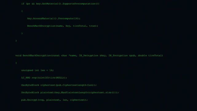 Programming Source Code Scrolling on Screen with Green Text and Digital Glitch Effects for Cybersecurity and Data Analysis Background