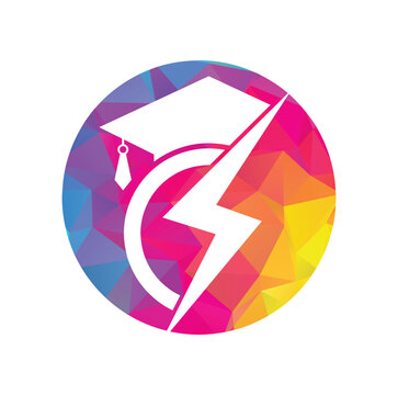 Graduation Cap Thunder Polygon Education Vector Logo Icon