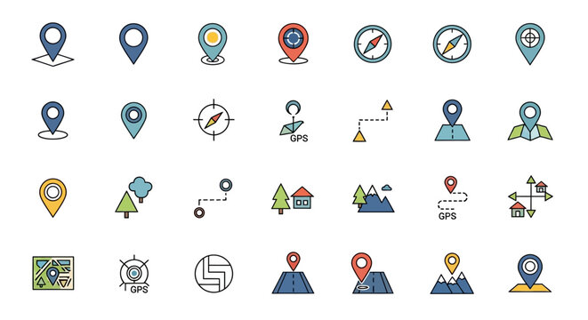 Location Pins and Navigation Icons Set
