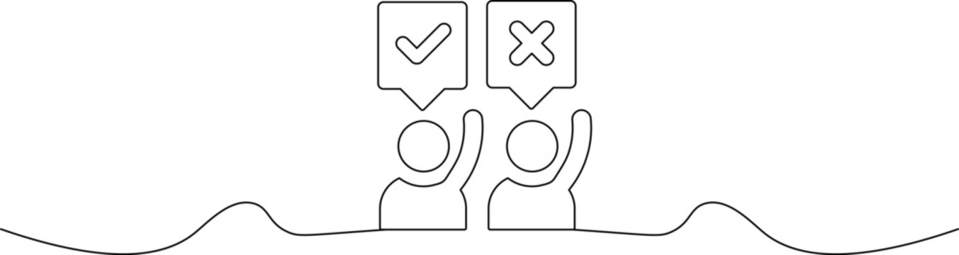 A simple line drawing of two people with a checkmark and an X above their heads