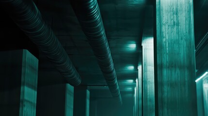 Fototapeta premium Underground concrete structure with industrial ventilation pipes