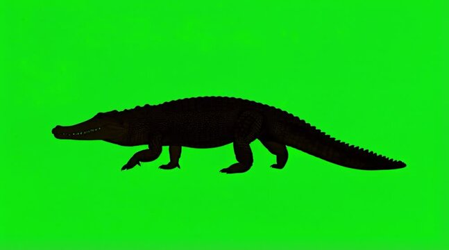 Video Silhouette of a crocodile are walking on the green screen background