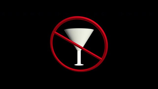 No glass allowed 3D icon Animation. Alpha matte with transparent background 4K resolution.