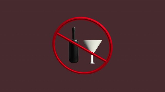 No wine allowed 3D icon Animation. Alpha matte with transparent background 4K resolution.