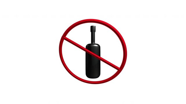 No wine allowed 3D icon Animation. Alpha matte with transparent background 4K resolution.