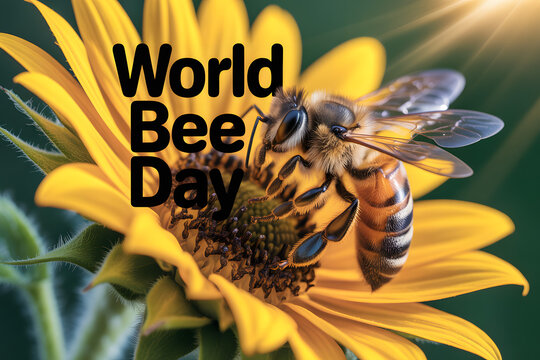 Honeybee on Sunflower World Bee Day Poster Illustration oe world bee day