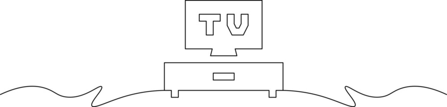 A simple line drawing of a television sitting on a stand with a cord extending out