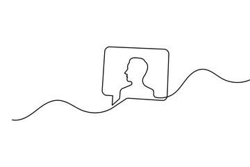 Obraz premium User person talking with speech bubble continuous one line drawing in minimalist style vector
