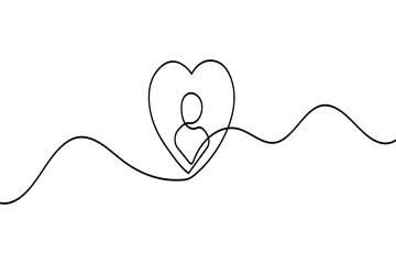 Fototapeta premium User person icon with heart shape continuous one line drawing in minimalist style vector illustration