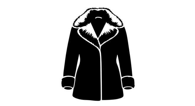 Black silhouette of a stylish coat with a luxurious fur collar on a white background, showcasing elegant winter fashion design