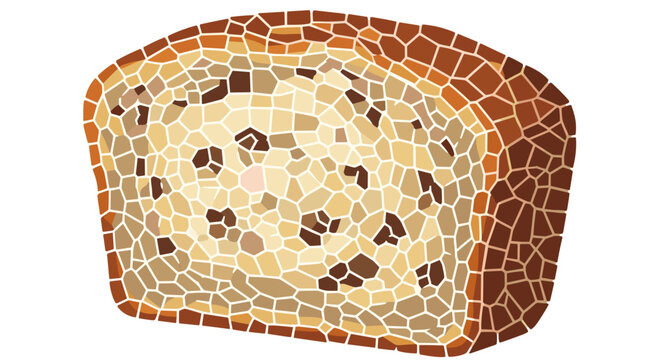 Illustrated banana bread slice with mosaic pattern, featuring warm brown tones and textured details on a white background