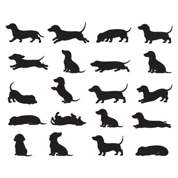 Dog silhouette illustration, Vector Dog, Running, Playing, Walking